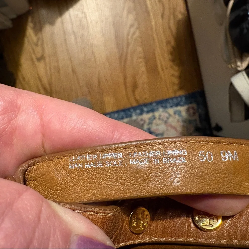 Tory Burch Leather Logo Thong Sandals with Gold Stud Accents